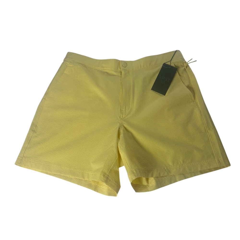 VRST Mens 6 inch Resort Short Yellow Seersucker Relaxed Fit L‎ MAX251107SR NEW